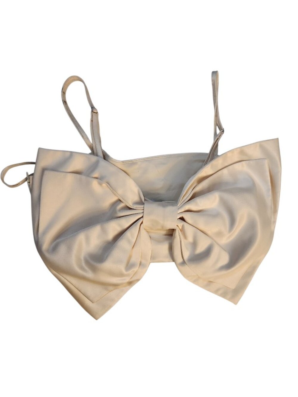 NWT Forever 21 Bow Crop Top Size S Ivory Vanilla Satin Woven Spaghetti Strap